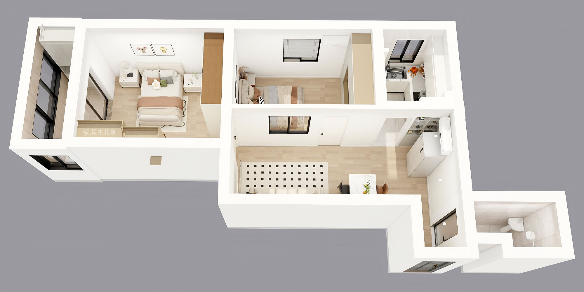 刘晓芳｜武学园6-807-73㎡-现代风格｜2室2厅1卫｜老房装修｜定制家｜全包8